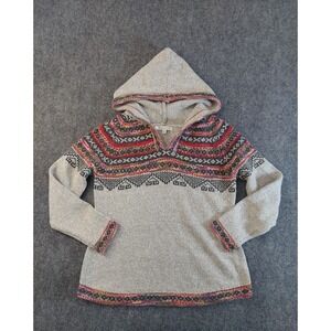 North Style Hoodie Sweater Womens  Medium Gray fair Isle V Neck Nordic Cottage